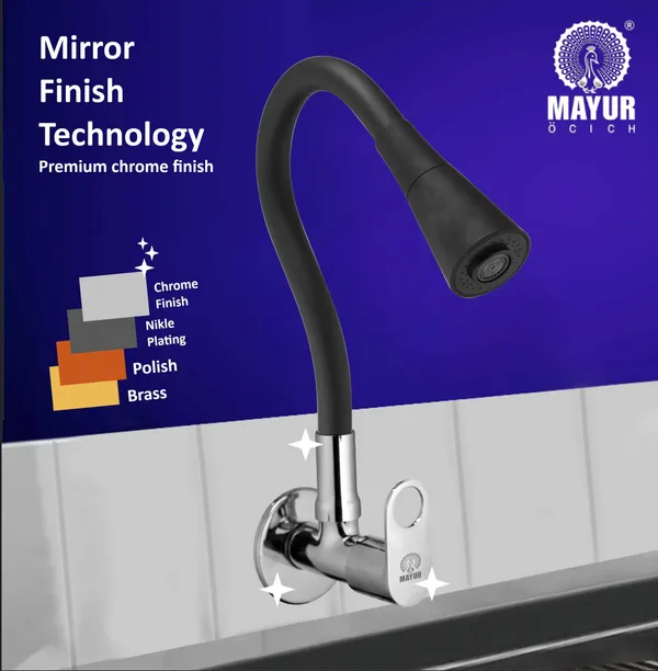 MAYUR_ÖCICH_Brass_Kitchen_Sink_Tap_Faucet_With_Flexible_Dual_Flow_Silicone_Spout_|_360_Swivel_|_Chrome_&_Matte_Black_Finish_|_Cold_Water_Wall_Mounted_Faucet_With_Flange_|_10-Year_Warranty_(ORNIX)