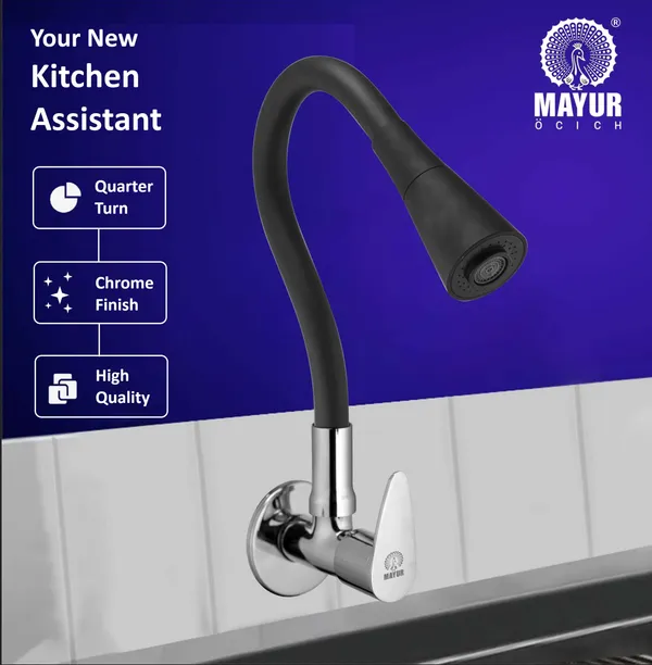 MAYUR_ÖCICH_Brass_Kitchen_Sink_Tap_Faucet_With_Flexible_Dual_Flow_Silicone_Spout_|_360_Swivel_|_Chrome_&_Matte_Black_Finish_|_Cold_Water_Wall_Mounted_Faucet_With_Flange_|_10-Year_Warranty_(TRENDY)