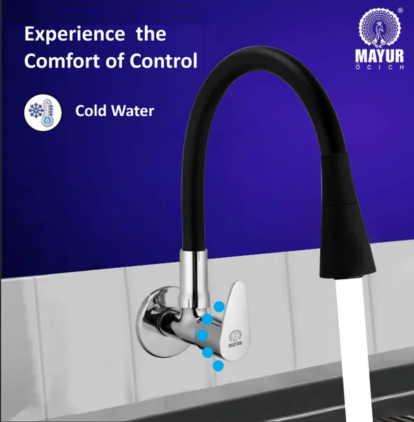 MAYUR_ÖCICH_Brass_Kitchen_Sink_Tap_Faucet_With_Flexible_Dual_Flow_Silicone_Spout_|_360_Swivel_|_Chrome_&_Matte_Black_Finish_|_Cold_Water_Wall_Mounted_Faucet_With_Flange_|_10-Year_Warranty_(TRENDY)