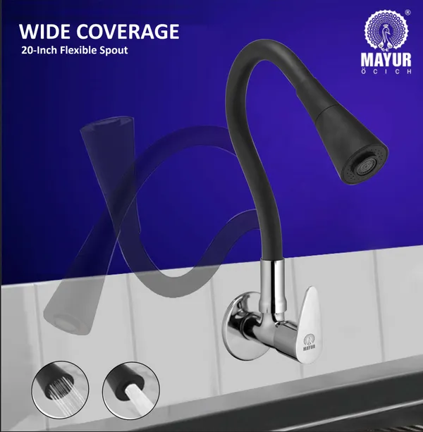 MAYUR_ÖCICH_Brass_Kitchen_Sink_Tap_Faucet_With_Flexible_Dual_Flow_Silicone_Spout_|_360_Swivel_|_Chrome_&_Matte_Black_Finish_|_Cold_Water_Wall_Mounted_Faucet_With_Flange_|_10-Year_Warranty_(TRENDY)