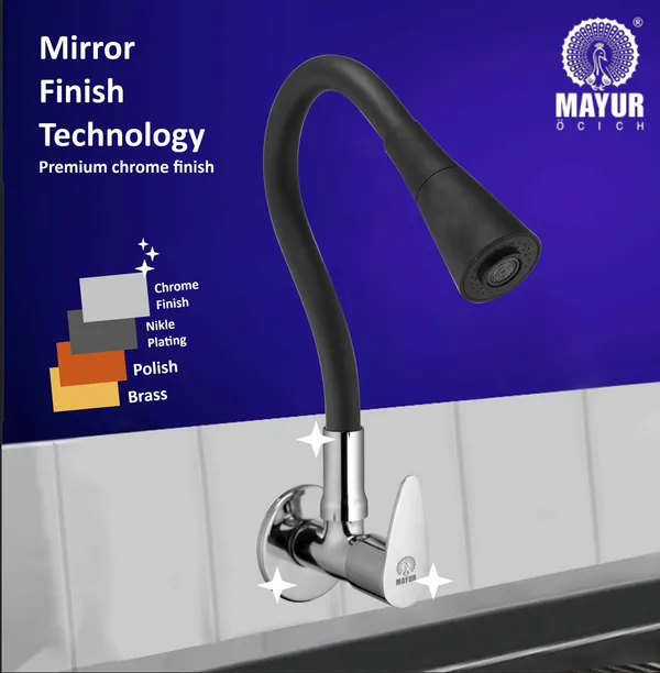 MAYUR_ÖCICH_Brass_Kitchen_Sink_Tap_Faucet_With_Flexible_Dual_Flow_Silicone_Spout_|_360_Swivel_|_Chrome_&_Matte_Black_Finish_|_Cold_Water_Wall_Mounted_Faucet_With_Flange_|_10-Year_Warranty_(TRENDY)