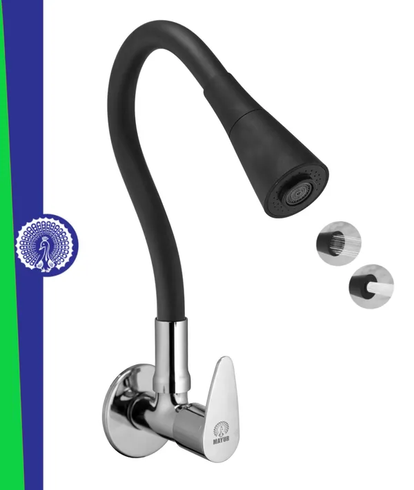 MAYUR_ÖCICH_Brass_Kitchen_Sink_Tap_Faucet_With_Flexible_Dual_Flow_Silicone_Spout_|_360_Swivel_|_Chrome_&_Matte_Black_Finish_|_Cold_Water_Wall_Mounted_Faucet_With_Flange_|_10-Year_Warranty_(TRENDY)
