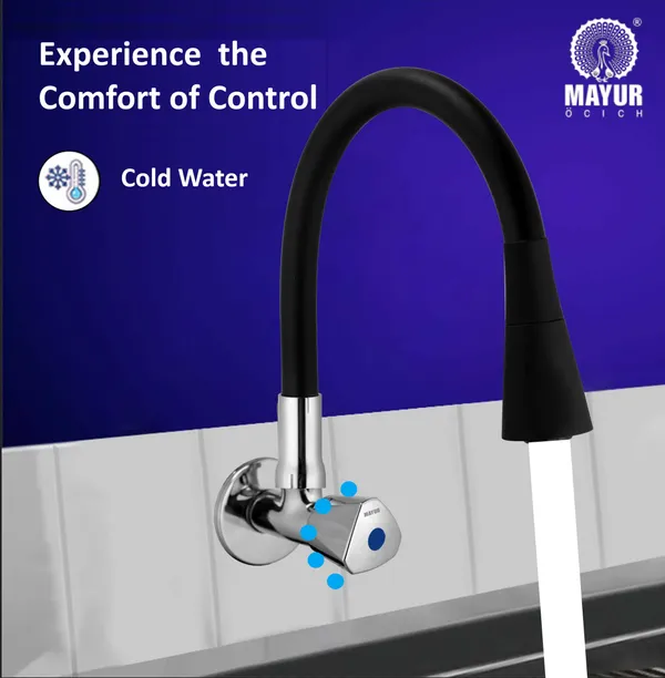 MAYUR_ÖCICH_Brass_Kitchen_Sink_Tap_Faucet_With_Flexible_Dual_Flow_Silicone_Spout_|_360_Swivel_|_Chrome_&_Matte_Black_Finish_|_Cold_Water_Wall_Mounted_Faucet_With_Flange_|_10-Year_Warranty_(TRI)