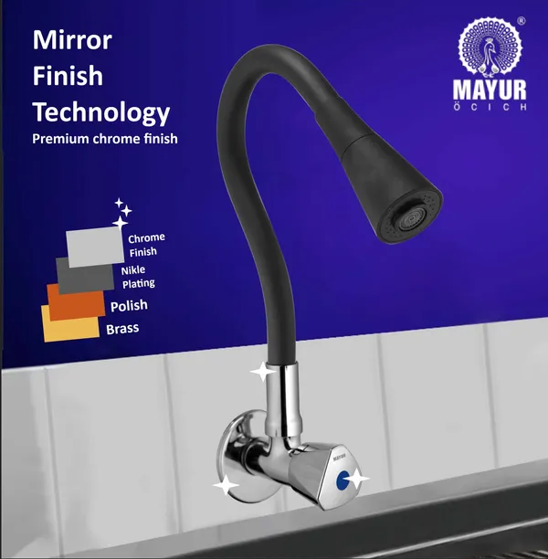 MAYUR_ÖCICH_Brass_Kitchen_Sink_Tap_Faucet_With_Flexible_Dual_Flow_Silicone_Spout_|_360_Swivel_|_Chrome_&_Matte_Black_Finish_|_Cold_Water_Wall_Mounted_Faucet_With_Flange_|_10-Year_Warranty_(TRI)
