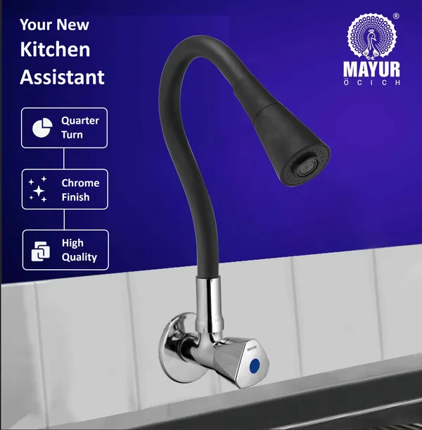 MAYUR_ÖCICH_Brass_Kitchen_Sink_Tap_Faucet_With_Flexible_Dual_Flow_Silicone_Spout_|_360_Swivel_|_Chrome_&_Matte_Black_Finish_|_Cold_Water_Wall_Mounted_Faucet_With_Flange_|_10-Year_Warranty_(TRI)