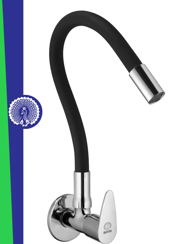 MAYUR_ÖCICH_Brass_Kitchen_Tap_For_Sink_|_Flexible_Swivel_Spout_|_Chrome_&_Matte_Black_|_Cold_Water_Sink_Cock_|_Premium_Brass_+_Silicone_|_10_Years_Warranty_(TRENDY-1501-Sf)