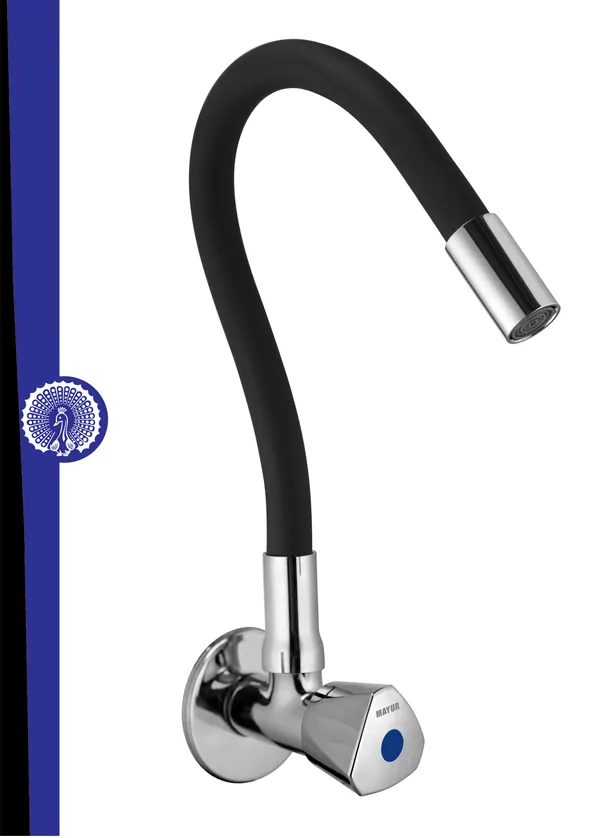 MAYUR_ÖCICH_Brass_Kitchen_Tap_For_Sink_|_Flexible_Swivel_Spout_|_Chrome_&_Matte_Black_|_Cold_Water_Sink_Cock_|_Premium_Brass_+_Silicone_|_10_Years_Warranty_(TRI-0501-Sf)