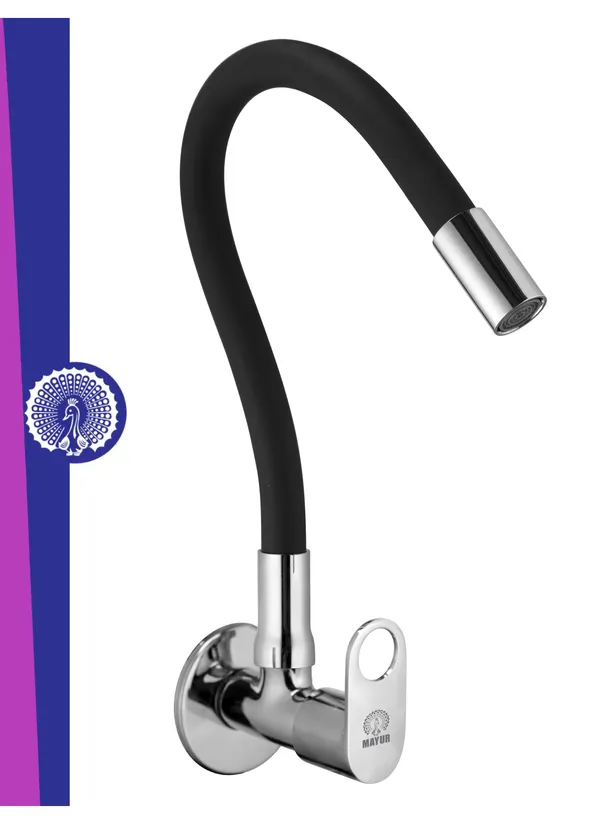 MAYUR_ÖCICH_Brass_Kitchen_Tap_For_Sink_|_Flexible_Swivel_Spout_|_Chrome_&_Matte_Black_|_Cold_Water_Sink_Cock_|_Premium_Brass_+_Silicone_|_10_Years_Warranty_(ORNIX-3501-Sf)
