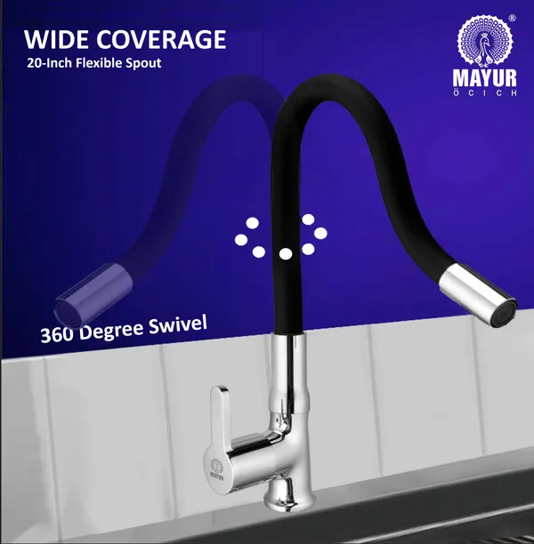 MAYUR_ÖCICH_Brass_Swan_Neck_Kitchen_Sink_Tap_With_Flexible_Silicone_Swivel_Spout_|_360_Rotation_|_Cold_Water_Faucet_|_Chrome_&_Matte_Black_Finish_|_10-Year_Warranty