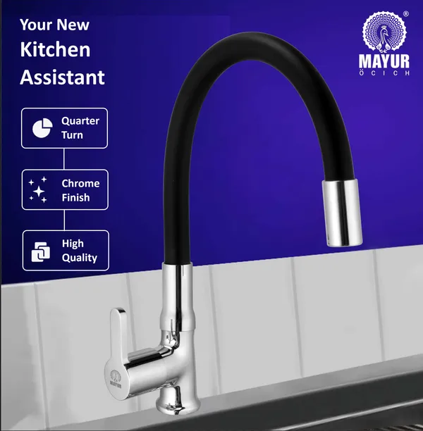 MAYUR_ÖCICH_Brass_Swan_Neck_Kitchen_Sink_Tap_With_Flexible_Silicone_Swivel_Spout_|_360_Rotation_|_Cold_Water_Faucet_|_Chrome_&_Matte_Black_Finish_|_10-Year_Warranty
