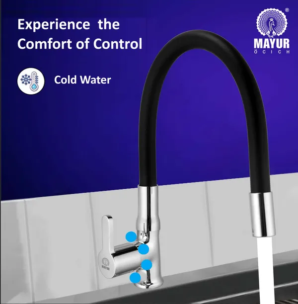 MAYUR_ÖCICH_Brass_Swan_Neck_Kitchen_Sink_Tap_With_Flexible_Silicone_Swivel_Spout_|_360_Rotation_|_Cold_Water_Faucet_|_Chrome_&_Matte_Black_Finish_|_10-Year_Warranty