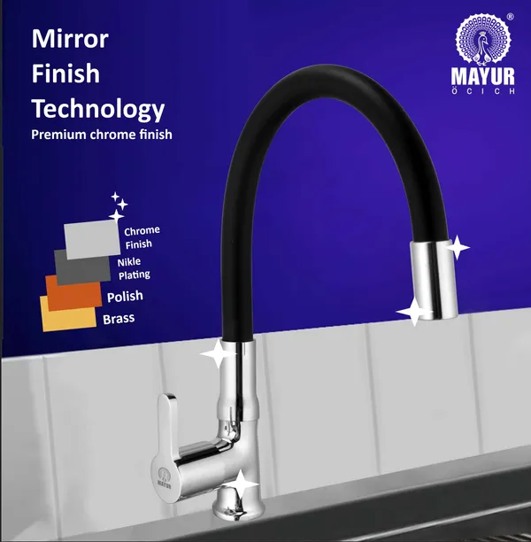 MAYUR_ÖCICH_Brass_Swan_Neck_Kitchen_Sink_Tap_With_Flexible_Silicone_Swivel_Spout_|_360_Rotation_|_Cold_Water_Faucet_|_Chrome_&_Matte_Black_Finish_|_10-Year_Warranty