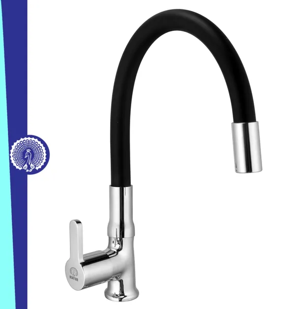 MAYUR_ÖCICH_Brass_Swan_Neck_Kitchen_Sink_Tap_With_Flexible_Silicone_Swivel_Spout_|_360_Rotation_|_Cold_Water_Faucet_|_Chrome_&_Matte_Black_Finish_|_10-Year_Warranty