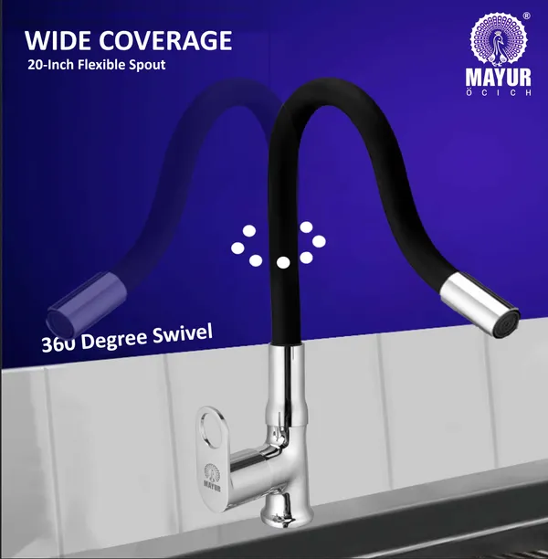 MAYUR_ÖCICH_Brass_Swan_Neck_Kitchen_Sink_Tap_With_Flexible_Silicone_Swivel_Spout_|_360_Rotation_|_Cold_Water_Faucet_|_Chrome_&_Matte_Black_Finish_|_10-Year_Warranty
