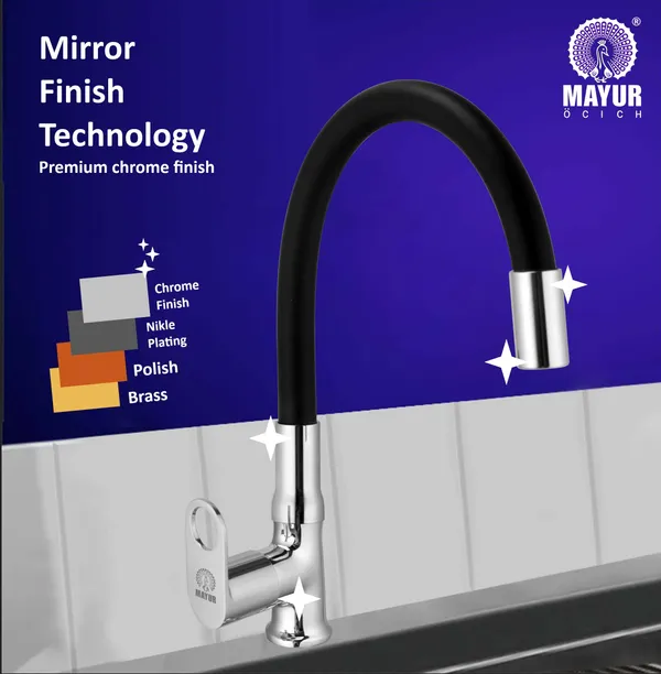 MAYUR_ÖCICH_Brass_Swan_Neck_Kitchen_Sink_Tap_With_Flexible_Silicone_Swivel_Spout_|_360_Rotation_|_Cold_Water_Faucet_|_Chrome_&_Matte_Black_Finish_|_10-Year_Warranty