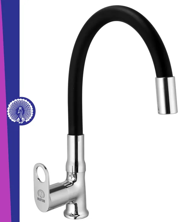 MAYUR_ÖCICH_Brass_Swan_Neck_Kitchen_Sink_Tap_With_Flexible_Silicone_Swivel_Spout_|_360_Rotation_|_Cold_Water_Faucet_|_Chrome_&_Matte_Black_Finish_|_10-Year_Warranty