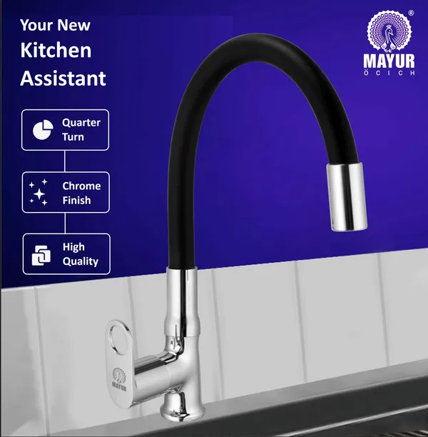 MAYUR_ÖCICH_Brass_Swan_Neck_Kitchen_Sink_Tap_With_Flexible_Silicone_Swivel_Spout_|_360_Rotation_|_Cold_Water_Faucet_|_Chrome_&_Matte_Black_Finish_|_10-Year_Warranty