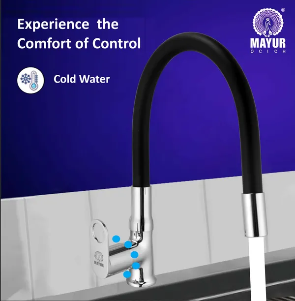 MAYUR_ÖCICH_Brass_Swan_Neck_Kitchen_Sink_Tap_With_Flexible_Silicone_Swivel_Spout_|_360_Rotation_|_Cold_Water_Faucet_|_Chrome_&_Matte_Black_Finish_|_10-Year_Warranty