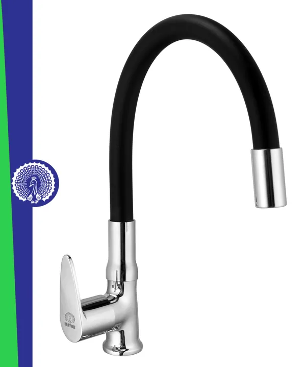 MAYUR_ÖCICH_Brass_Swan_Neck_Kitchen_Sink_Tap_With_Flexible_Silicone_Swivel_Spout_|_360_Rotation_|_Cold_Water_Faucet_|_Chrome_&_Matte_Black_Finish_|_10-Year_Warranty