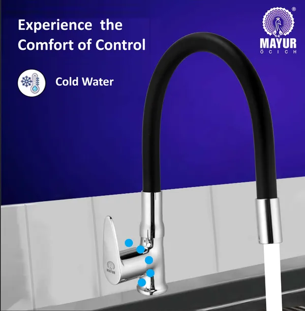 MAYUR_ÖCICH_Brass_Swan_Neck_Kitchen_Sink_Tap_With_Flexible_Silicone_Swivel_Spout_|_360_Rotation_|_Cold_Water_Faucet_|_Chrome_&_Matte_Black_Finish_|_10-Year_Warranty