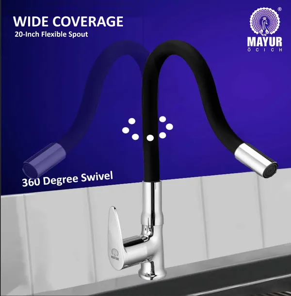 MAYUR_ÖCICH_Brass_Swan_Neck_Kitchen_Sink_Tap_With_Flexible_Silicone_Swivel_Spout_|_360_Rotation_|_Cold_Water_Faucet_|_Chrome_&_Matte_Black_Finish_|_10-Year_Warranty