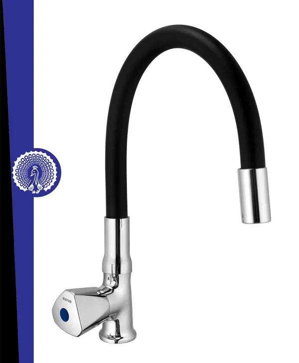 MAYUR_ÖCICH_Brass_Swan_Neck_Kitchen_Sink_Tap_With_Flexible_Silicone_Swivel_Spout_|_360_Rotation_|_Cold_Water_Faucet_|_Chrome_&_Matte_Black_Finish_|_10-Year_Warranty