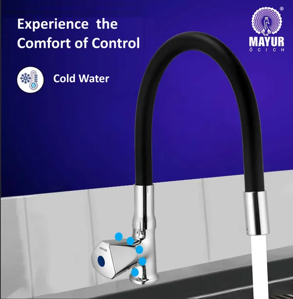 MAYUR_ÖCICH_Brass_Swan_Neck_Kitchen_Sink_Tap_With_Flexible_Silicone_Swivel_Spout_|_360_Rotation_|_Cold_Water_Faucet_|_Chrome_&_Matte_Black_Finish_|_10-Year_Warranty