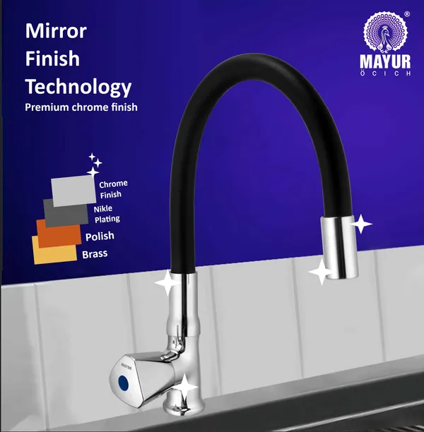 MAYUR_ÖCICH_Brass_Swan_Neck_Kitchen_Sink_Tap_With_Flexible_Silicone_Swivel_Spout_|_360_Rotation_|_Cold_Water_Faucet_|_Chrome_&_Matte_Black_Finish_|_10-Year_Warranty