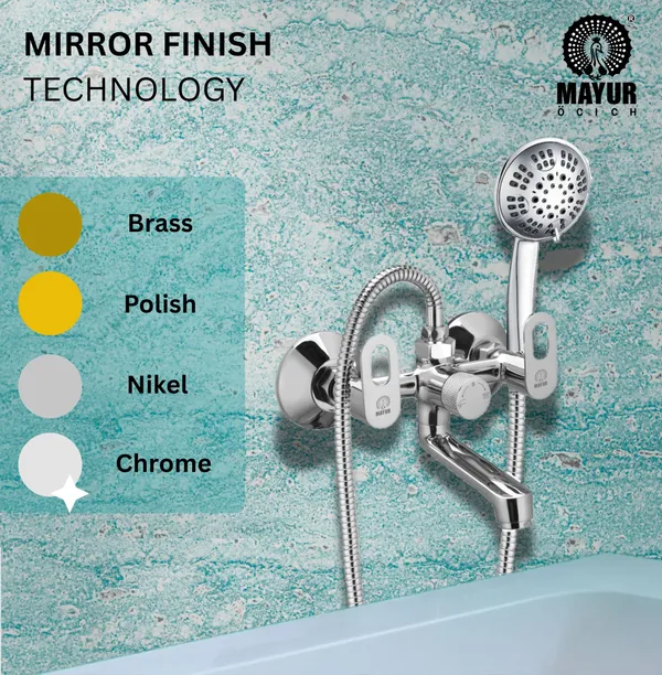 MAYUR_ÖCICH_Brass_Wall_Mixer_Tap_For_Bathroom_With_5-Function_Hand_Shower,_1.5M_Ss_Hose_&_Hook_(MILANO)_|_Chrome_Finish_Hot_&_Cold_Water_Mixer,_Wall_Mounted,_10-Year_Warranty
