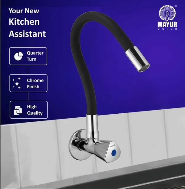 MAYUR_ÖCICH_Brass_Kitchen_Tap_For_Sink_|_Flexible_Swivel_Spout_|_Chrome_&_Matte_Black_|_Cold_Water_Sink_Cock_|_Premium_Brass_+_Silicone_|_10_Years_Warranty_(TRI-0501-Sf)