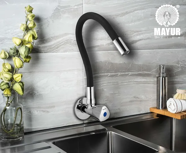 MAYUR_ÖCICH_Brass_Kitchen_Tap_For_Sink_|_Flexible_Swivel_Spout_|_Chrome_&_Matte_Black_|_Cold_Water_Sink_Cock_|_Premium_Brass_+_Silicone_|_10_Years_Warranty_(TRI-0501-Sf)