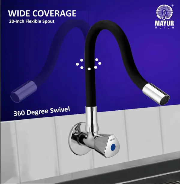 MAYUR_ÖCICH_Brass_Kitchen_Tap_For_Sink_|_Flexible_Swivel_Spout_|_Chrome_&_Matte_Black_|_Cold_Water_Sink_Cock_|_Premium_Brass_+_Silicone_|_10_Years_Warranty_(TRI-0501-Sf)