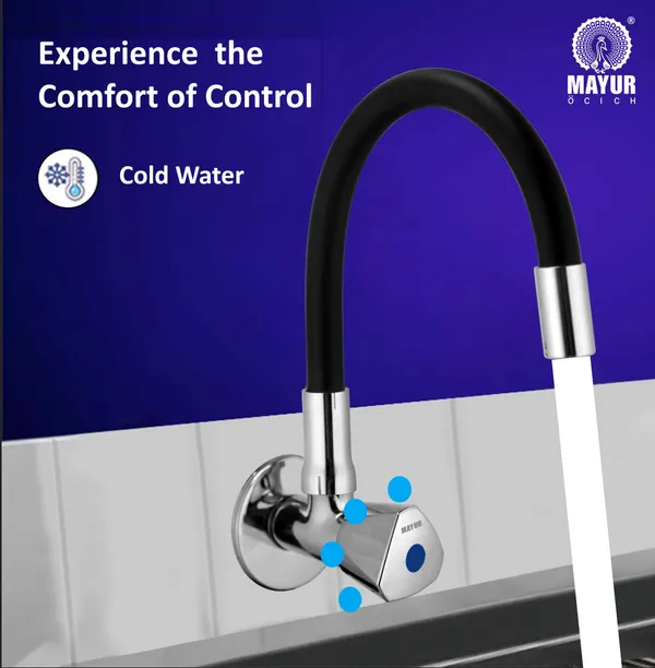 MAYUR_ÖCICH_Brass_Kitchen_Tap_For_Sink_|_Flexible_Swivel_Spout_|_Chrome_&_Matte_Black_|_Cold_Water_Sink_Cock_|_Premium_Brass_+_Silicone_|_10_Years_Warranty_(TRI-0501-Sf)