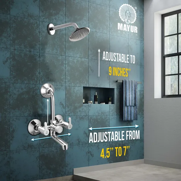 MAYUR_ÖCICH_Brass_Wall_Mixer_Tap_For_Bathroom_With_Overhead_Shower_Arrangement_|_Chrome_Finish,_Hot_&_Cold_Water_Mixer,_10-Year_Warranty