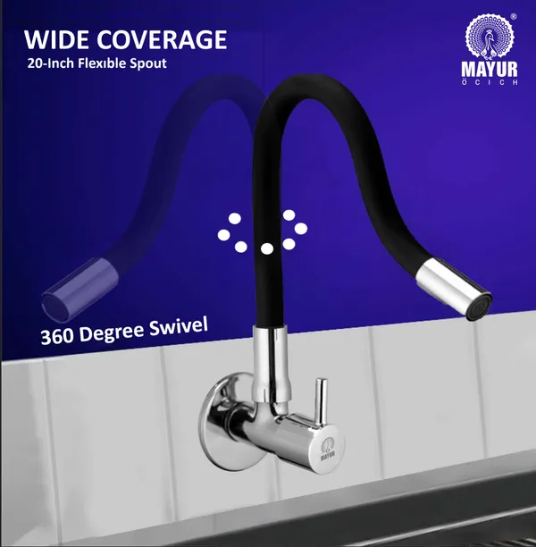 MAYUR_ÖCICH_Brass_Kitchen_Tap_For_Sink_|_Flexible_Swivel_Spout_|_Chrome_&_Matte_Black_|_Cold_Water_Sink_Cock_|_Premium_Brass_+_Silicone_|_10_Years_Warranty_(Flare-7501-Sf)