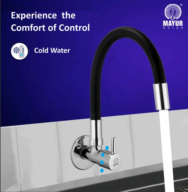MAYUR_ÖCICH_Brass_Kitchen_Tap_For_Sink_|_Flexible_Swivel_Spout_|_Chrome_&_Matte_Black_|_Cold_Water_Sink_Cock_|_Premium_Brass_+_Silicone_|_10_Years_Warranty_(Flare-7501-Sf)