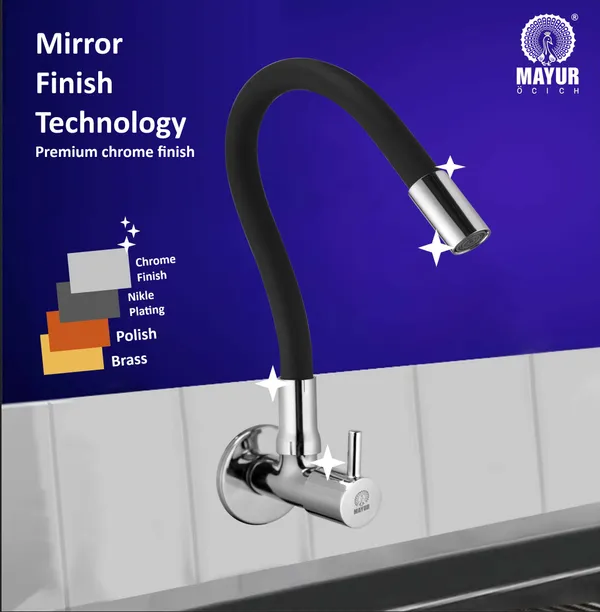 MAYUR_ÖCICH_Brass_Kitchen_Tap_For_Sink_|_Flexible_Swivel_Spout_|_Chrome_&_Matte_Black_|_Cold_Water_Sink_Cock_|_Premium_Brass_+_Silicone_|_10_Years_Warranty_(Flare-7501-Sf)