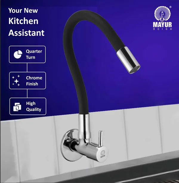 MAYUR_ÖCICH_Brass_Kitchen_Tap_For_Sink_|_Flexible_Swivel_Spout_|_Chrome_&_Matte_Black_|_Cold_Water_Sink_Cock_|_Premium_Brass_+_Silicone_|_10_Years_Warranty_(Flare-7501-Sf)