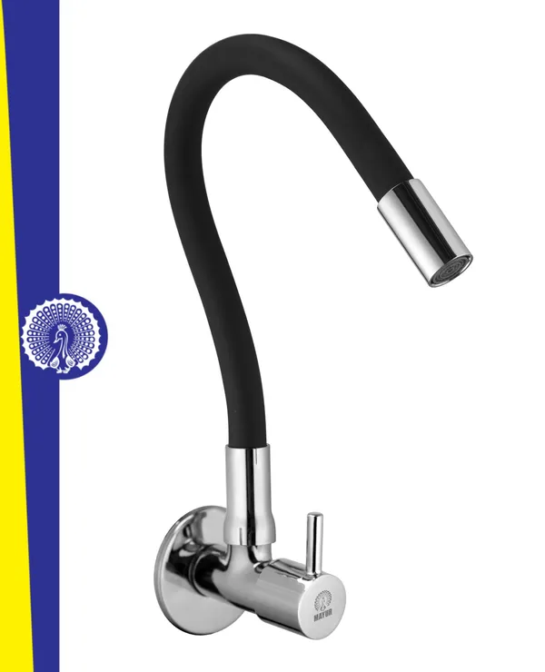 MAYUR_ÖCICH_Brass_Kitchen_Tap_For_Sink_|_Flexible_Swivel_Spout_|_Chrome_&_Matte_Black_|_Cold_Water_Sink_Cock_|_Premium_Brass_+_Silicone_|_10_Years_Warranty_(Flare-7501-Sf)