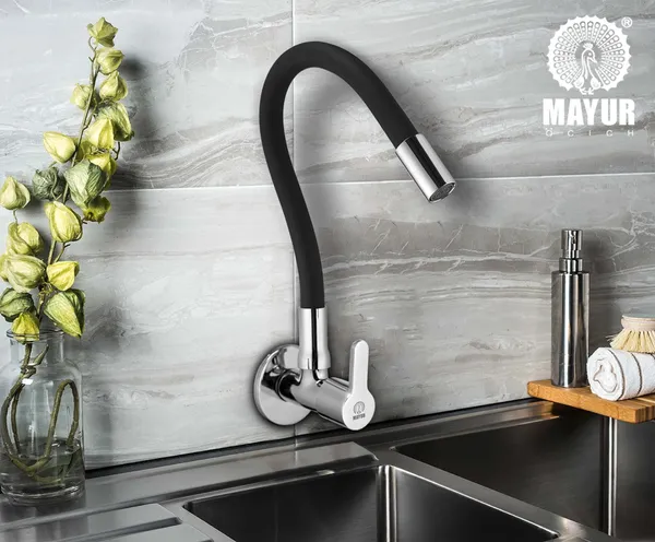 MAYUR_ÖCICH_Brass_Kitchen_Tap_For_Sink_|_Flexible_Swivel_Spout_|_Chrome_&_Matte_Black_|_Cold_Water_Sink_Cock_|_Premium_Brass_+_Silicone_|_10_Years_Warranty_(FUSION-2501-Sf)