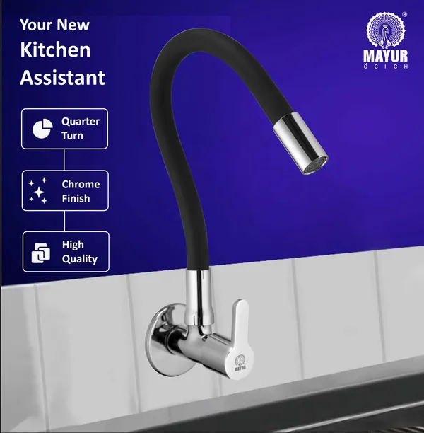 MAYUR_ÖCICH_Brass_Kitchen_Tap_For_Sink_|_Flexible_Swivel_Spout_|_Chrome_&_Matte_Black_|_Cold_Water_Sink_Cock_|_Premium_Brass_+_Silicone_|_10_Years_Warranty_(FUSION-2501-Sf)