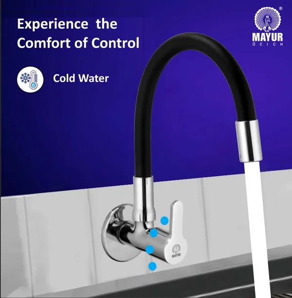 MAYUR_ÖCICH_Brass_Kitchen_Tap_For_Sink_|_Flexible_Swivel_Spout_|_Chrome_&_Matte_Black_|_Cold_Water_Sink_Cock_|_Premium_Brass_+_Silicone_|_10_Years_Warranty_(FUSION-2501-Sf)
