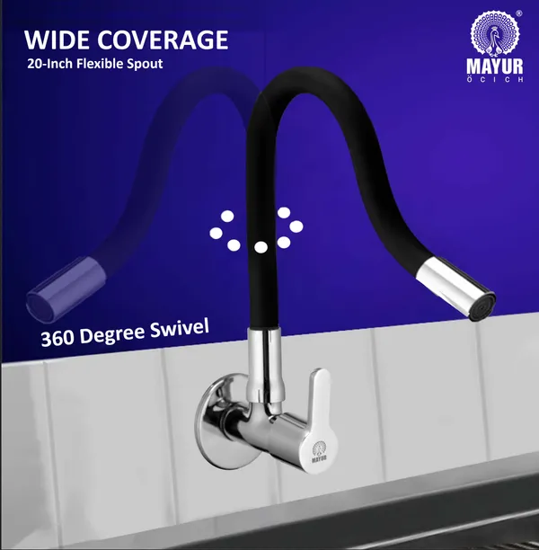 MAYUR_ÖCICH_Brass_Kitchen_Tap_For_Sink_|_Flexible_Swivel_Spout_|_Chrome_&_Matte_Black_|_Cold_Water_Sink_Cock_|_Premium_Brass_+_Silicone_|_10_Years_Warranty_(FUSION-2501-Sf)