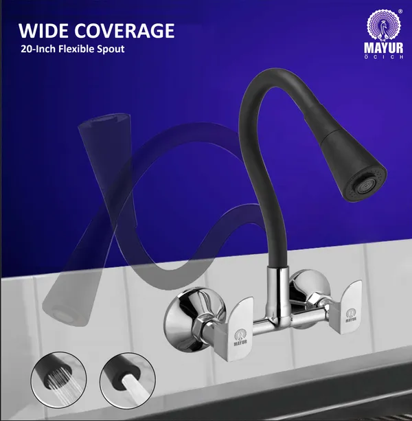 MAYUR_ÖCICH_Brass_Kitchen_Sink_Mixer_Tap_With_Flexible_Dual_Flow_Spout_|_Hot_&_Cold_Wall_Mounted_Faucet_With_360_Swivel_&_Twist_Function_|_Chrome_Finish,_Dual_Handle,_10-Year_Warranty