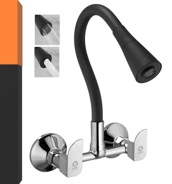 MAYUR_ÖCICH_Brass_Kitchen_Sink_Mixer_Tap_With_Flexible_Dual_Flow_Spout_|_Hot_&_Cold_Wall_Mounted_Faucet_With_360_Swivel_&_Twist_Function_|_Chrome_Finish,_Dual_Handle,_10-Year_Warranty
