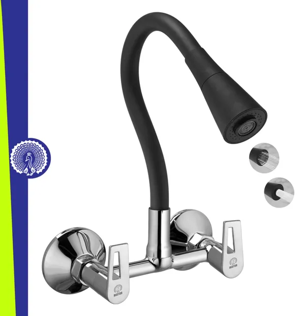 MAYUR_ÖCICH_Brass_Kitchen_Sink_Mixer_Tap_With_Flexible_Dual_Flow_Spout_|_Hot_&_Cold_Wall_Mounted_Faucet_With_360_Swivel_&_Twist_Function_|_Chrome_Finish,_Dual_Handle,_10-Year_Warranty