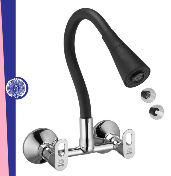 MAYUR_ÖCICH_Brass_Kitchen_Sink_Mixer_Tap_With_Flexible_Dual_Flow_Spout_|_Hot_&_Cold_Wall_Mounted_Faucet_With_360_Swivel_&_Twist_Function_|_Chrome_Finish,_Dual_Handle,_10-Year_Warranty