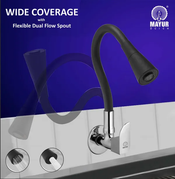 MAYUR_ÖCICH_Brass_Kitchen_Sink_Tap_Faucet_With_Flexible_Dual_Flow_Silicone_Spout_|_360_Swivel_|_Chrome_&_Matte_Black_Finish_|_Cold_Water_Wall_Mounted_Faucet_With_Flange_|_10-Year_Warranty_(ALIVE)