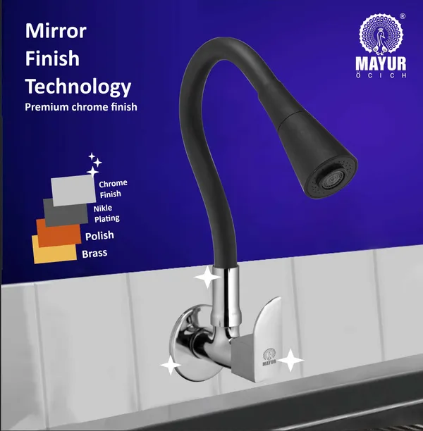 MAYUR_ÖCICH_Brass_Kitchen_Sink_Tap_Faucet_With_Flexible_Dual_Flow_Silicone_Spout_|_360_Swivel_|_Chrome_&_Matte_Black_Finish_|_Cold_Water_Wall_Mounted_Faucet_With_Flange_|_10-Year_Warranty_(ALIVE)