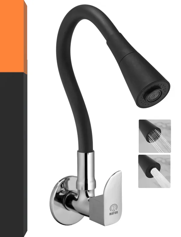MAYUR_ÖCICH_Brass_Kitchen_Sink_Tap_Faucet_With_Flexible_Dual_Flow_Silicone_Spout_|_360_Swivel_|_Chrome_&_Matte_Black_Finish_|_Cold_Water_Wall_Mounted_Faucet_With_Flange_|_10-Year_Warranty_(ALIVE)
